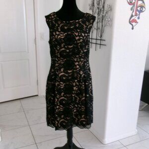 Vince Camuto Black Lace Over Nude Sleeveless A-Line Dress Pockets 12